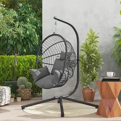 Outsunny Metal Stand Hanging Egg Chair, with Full Body Padded Seat - Grey - 9