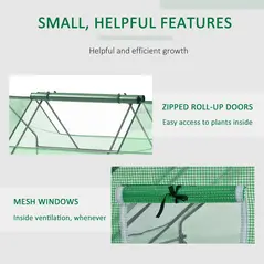 Outsunny Mini Greenhouse, Portable Garden Small Greenhouse with Zipped Windows and Door, 180 x 140 x 80cm, Dark Green - 3