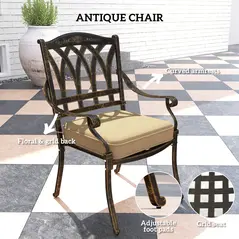 Outsunny Nine-Piece Cast Aluminium Garden Dining Set - Bronze Tone - 7