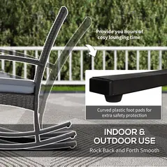 Outsunny Outdoor PE Rattan Rocking Chair Set of 2, Garden Rocking Chair Set with Armrest and Cushion, Grey - 7