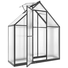 Outsunny Polycarbonate Greenhouse with Swing Door and Adjustable Window, Walk-in Greenhouse, 5.5 x 6.5ft, Black - 1