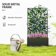 Outsunny Outdoor Metal Planter, with Back Trellis - Black - 6