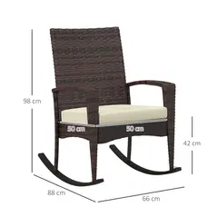 Outsunny Outdoor PE Rattan Rocking Chair Set of 2, Garden Rocking Chair Set with Armrest and Cushion, Brown - 3
