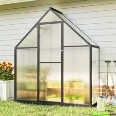 Outsunny Polycarbonate Greenhouse with Swing Door and Adjustable Window, Walk-in Greenhouse, 5.5 x 6.5ft, Black - 9