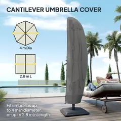 Outsunny Parasol Cover, 600D Oxford Cantilever Umbrella Cover Fit for 2-4m Parasol, Banana Umbrella Protector with Zipper for Outdoor Garden, Patio, Black - 4