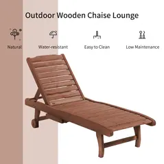 Outsunny Outdoor Wooden Lounger Chair, Sun Bed with Built-In Table, Adjustable Backrest and Wheels, Red Brown - 7