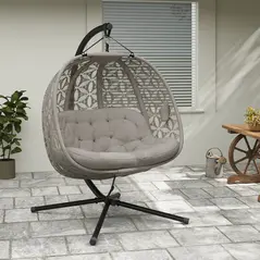 Outsunny Outdoor Double Hanging Chair with Cushion and Cup Holders, Sand Brown - 9