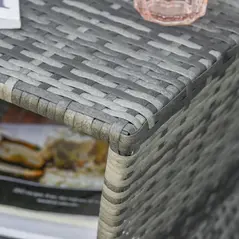 Outsunny Outdoor Patio Rattan Wicker Coffee Table Bistro Side Table w/ Umbrella Hole and Storage Space, Grey - 9