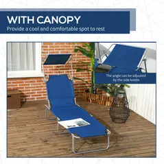 Outsunny Outdoor Foldable Sun Lounger Set of 2, 4 Level Adjustable Backrest Reclining Sun Lounger Chair with Angle Adjust Sun Shade Awning for Beach, Garden, Patio, Blue - 6