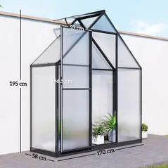 Outsunny Polycarbonate Greenhouse with Swing Door and Adjustable Window, Walk-in Greenhouse, 5.5 x 6.5ft, Black - 3