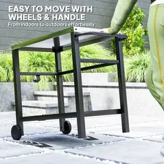 Outsunny Outdoor Grill Dining Cart 2-Shelf Movable Pizza Oven Table Stand with Stainless Steel Top, Portable BBQ Trolley Food Prep Outdoor Kitchen Barbecue Station with Hooks Wheels, Charcoal Grey - 6