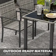 Outsunny Outdoor Dining Set 5 Pieces Patio Conservatory with Tempered Glass Tabletop,4 Dining Chairs - Mixed Grey - 6