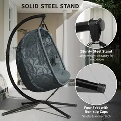 Outsunny Outdoor Double Hanging Chair with Cushion and Cup Holders, Charcoal Grey - 7