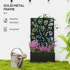 Outsunny Outdoor Metal Planter, with Back Trellis - Black - 6