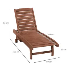 Outsunny Outdoor Wooden Lounger Chair, Sun Bed with Built-In Table, Adjustable Backrest and Wheels, Red Brown - 3