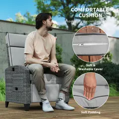 Outsunny Outdoor Recliner Chair with Adjustable Backrest and Footrest, Cushion, Side Tray, Light Grey/Grey - 7