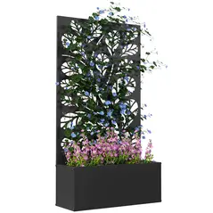 Outsunny Outdoor Metal Planter, with Back Trellis - Black - 1