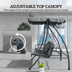 Outsunny Outdoor 2-in-1 Swing Chair Lounger 3 Seater Garden Swing Seat Bed Convertible Tilt Canopy W/ Cushion, Light Grey - 4