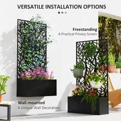 Outsunny Outdoor Metal Planter, with Back Trellis - Black - 5