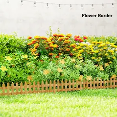 Outsunny Pack of 12 Wooden Border Fences, Garden Fixed Picket Fence for Lawn Edging, Flowerbed, 60L x 1D x 34H cm, Brown - 7