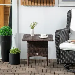 Outsunny Outdoor Rattan Side Table Coffee Table with Plastic Board, Full Woven Table Top for Patio, Garden, Balcony, Mixed Brown - 8