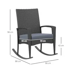 Outsunny Outdoor PE Rattan Rocking Chair Set of 2, Garden Rocking Chair Set with Armrest and Cushion, Grey - 3