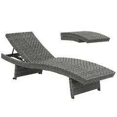 Outsunny Outdoor PE Rattan Sun Lounger, Folding Wicker Garden Lounger Recliner with 4-Level Adjustable Backrest, Rolling Sunbed Lounge Chair with Wheels, Non-Slip Legs for Balcony, Beach, Mixed-grey - 1
