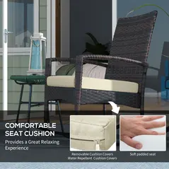 Outsunny Outdoor PE Rattan Rocking Chair Set of 2, Garden Rocking Chair Set with Armrest and Cushion, Brown - 5