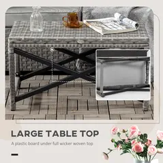 Outsunny Outdoor Coffee Table, Garden PE Rattan Side Table with Plastic Board Under the Full Woven Table Top and X-Shape Frame for Patio, Balcony, Mixed Grey - 5