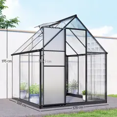 Outsunny Polycarbonate Greenhouse with Swing Door and Adjustable Window, Walk-in Greenhouse with Rain Gutter, 6 x 6.5ft, Black - 3