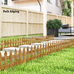 Outsunny Pack of 12 Wooden Border Fences, Garden Fixed Picket Fence for Lawn Edging, Flowerbed, 60L x 1D x 34H cm, Brown - 8