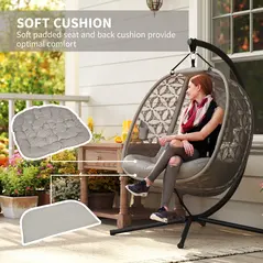 Outsunny Outdoor Double Hanging Chair with Cushion and Cup Holders, Sand Brown - 6