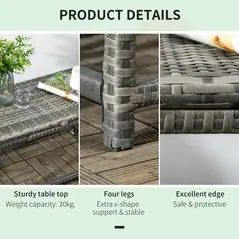 Outsunny Outdoor Coffee Table, Garden PE Rattan Side Table with Plastic Board Under the Full Woven Table Top and Rectangular Frame for Patio, Balcony, Mixed Grey - 6