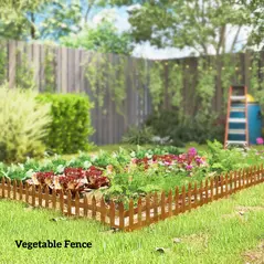 Outsunny Pack of 12 Wooden Border Fences, Garden Fixed Picket Fence for Lawn Edging, Flowerbed, 60L x 1D x 34H cm, Brown - 9
