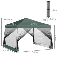 Outsunny Outdoor Garden Pop-up Gazebo Canopy Tent Sun Shade Event Shelter Folding with Adjustable Height, Mesh Screen Side Walls 3.5 M × 3.5 M Base / 3 M × 3 M Top, Green - 3