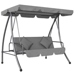 Outsunny Outdoor 2-in-1 Swing Chair Lounger 3 Seater Garden Swing Seat Bed Convertible Tilt Canopy W/ Cushion, Light Grey - 1
