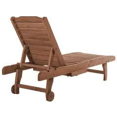 Outsunny Outdoor Wooden Lounger Chair, Sun Bed with Built-In Table, Adjustable Backrest and Wheels, Red Brown - 8