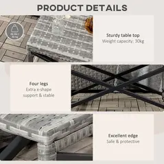 Outsunny Outdoor Coffee Table, Garden PE Rattan Side Table with Plastic Board Under the Full Woven Table Top and X-Shape Frame for Patio, Balcony, Mixed Grey - 6