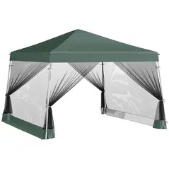 Outsunny Outdoor Garden Pop-up Gazebo Canopy Tent Sun Shade Event Shelter Folding with Adjustable Height, Mesh Screen Side Walls 3.5 M × 3.5 M Base / 3 M × 3 M Top, Green - 1