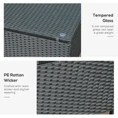 Outsunny PE Rattan Coffee Table, Rectangular Outdoor Coffee Table with Tempered Glass Top, 70 KG Capacity for Garden, Balcony, Terrace, Patio, Black - 5