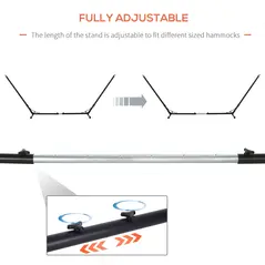 Outsunny Outdoor Garden Hammock with Stand, Double Cotton Hammock with Adjustable Steel Frame, Swing Hanging Bed with Pillow, for Garden, Patio, Beach, Red Stripes - 6