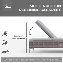 Outsunny Outdoor PE Rattan Sun Lounger Set of 2, Multi-position Backrest Adjustable Single Recliner Sunbed Daybed with Removeable & Washable Cushion, for Patio, Garden, Light Grey - 4