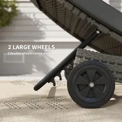 Outsunny Patio Wicker Chaise Lounge Chair, Outdoor PE Rattan Sun Lounger with Adjustable Backrest and 2 Wheels, Dark Grey - 4