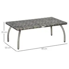 Outsunny PE Wicker Rattan Garden Coffee Table - Mixed Grey - 3