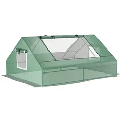Outsunny Mini Greenhouse, Portable Garden Small Greenhouse with Zipped Windows and Door, 180 x 140 x 80cm, Dark Green - 1