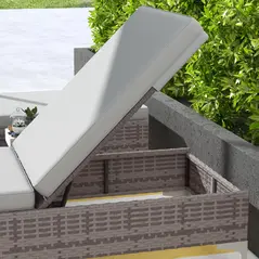 Outsunny Outdoor PE Rattan Sun Lounger Set of 2, Multi-position Backrest Adjustable Single Recliner Sunbed Daybed with Removeable & Washable Cushion, for Patio, Garden, Light Grey - 8