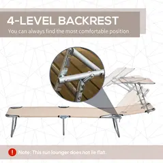 Outsunny Outdoor Foldable Sun Lounger Set of 2, 4 Level Adjustable Backrest Reclining Sun Lounger Chair with Angle Adjust Sun Shade Awning for Beach, Garden, Patio, Sand - 4