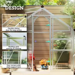 Outsunny Polycarbonate Greenhouse, Large Walk-In Green House with Slide Door and Window, Aluminium Frame, 6x4ft, Silver Tone - 4