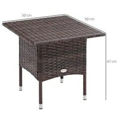 Outsunny Outdoor Rattan Side Table Coffee Table with Plastic Board, Full Woven Table Top for Patio, Garden, Balcony, Mixed Brown - 3