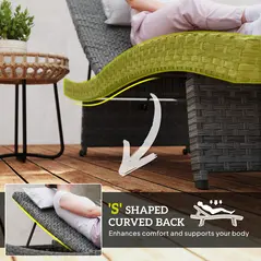 Outsunny Outdoor PE Rattan Sun Lounger, Folding Wicker Garden Lounger Recliner with 4-Level Adjustable Backrest, Rolling Sunbed Lounge Chair with Wheels, Non-Slip Legs for Balcony, Beach, Mixed-grey - 4